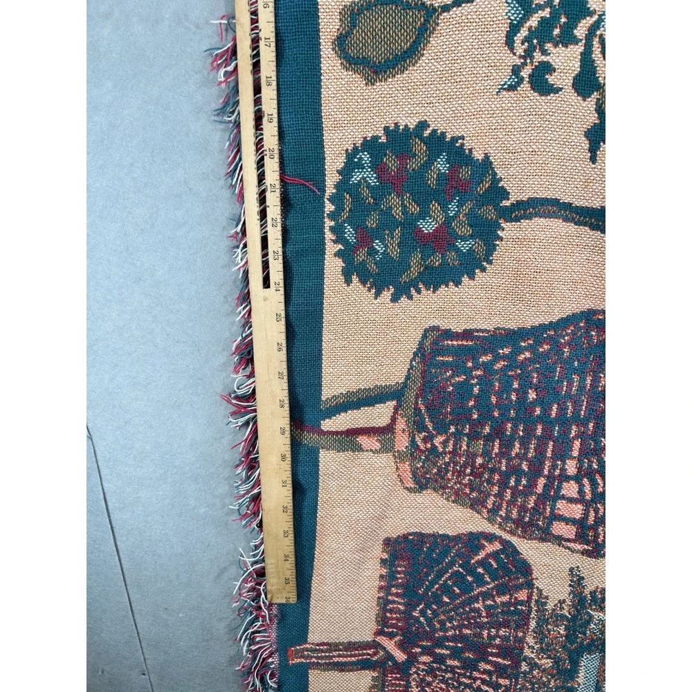 Vintage Goodwin Weavers Garden Tapestry Throw Blanket Cotton Fringed USA Made